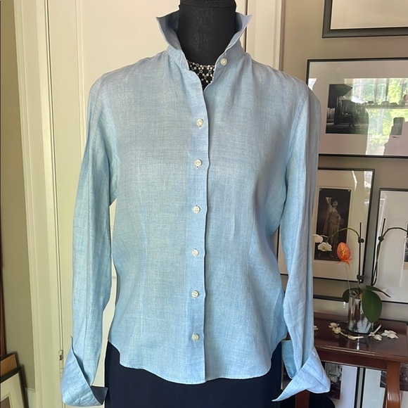 Paul Stuart 💯 Linen Button-Down Shirt with Elegant Turn-Back Cuffs in XS - Picture 1 of 11